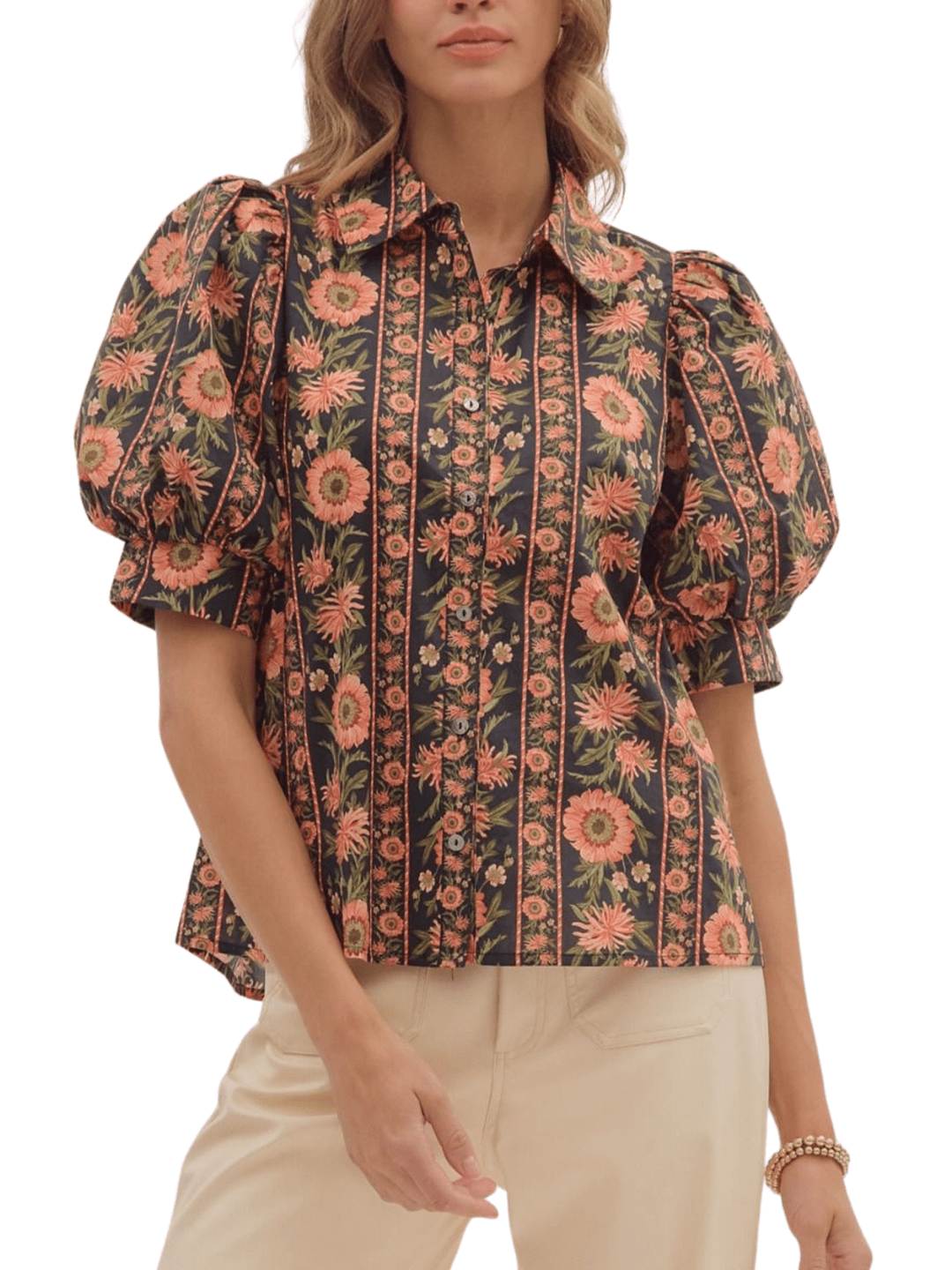 Puff Sleeve Print Top - High Call Outfitters