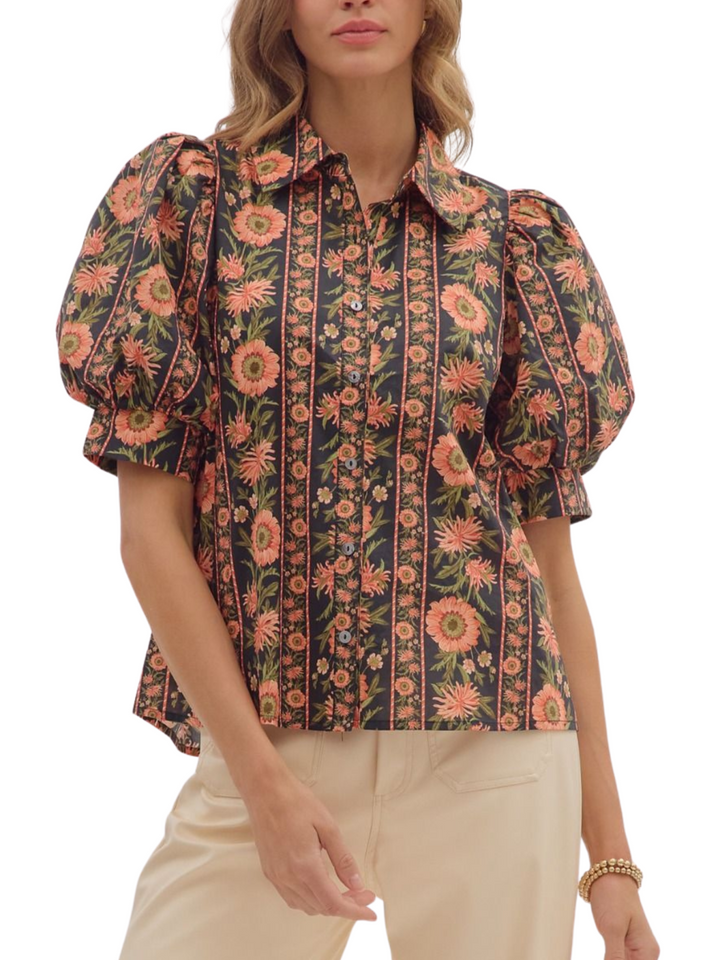 Puff Sleeve Print Top