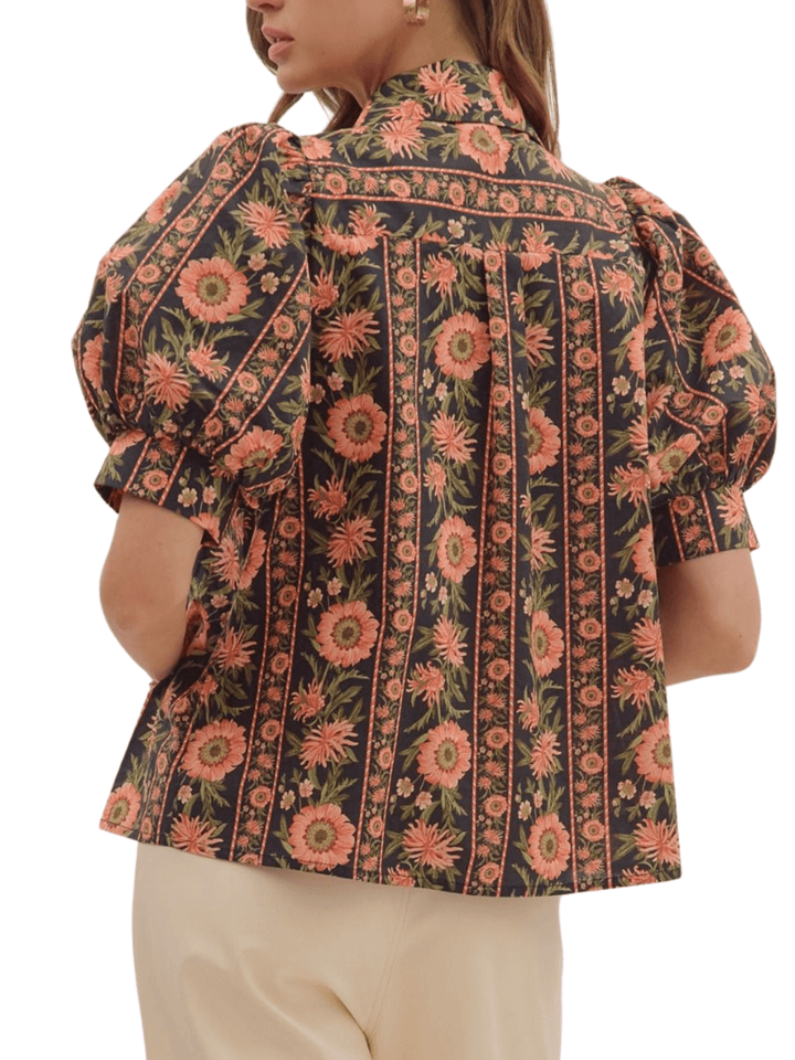 Puff Sleeve Print Top - High Call Outfitters