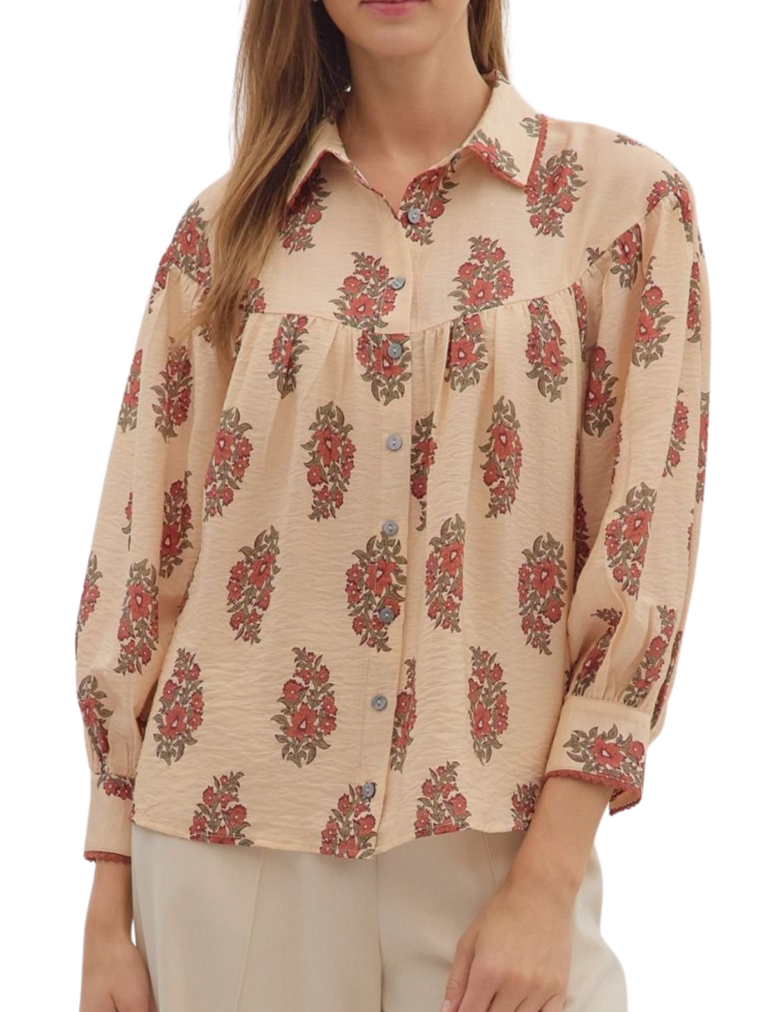 Floral Print Button Down Shirt - High Call Outfitters