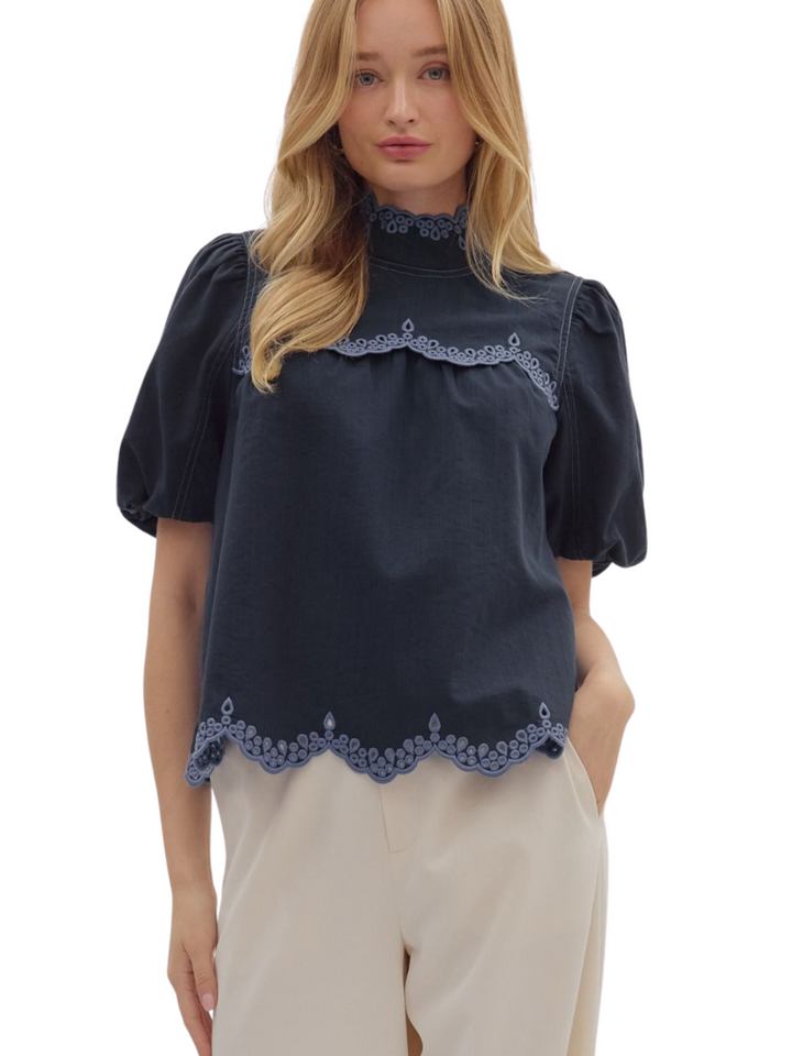 Embroidered Edge Detailed Top
