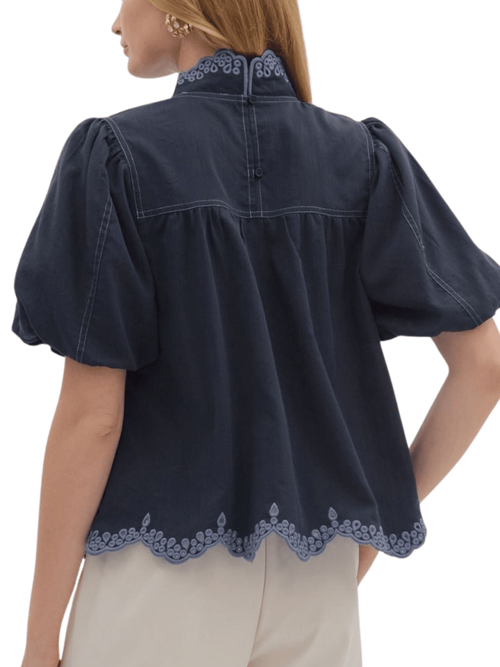 Embroidered Edge Detailed Top - High Call Outfitters
