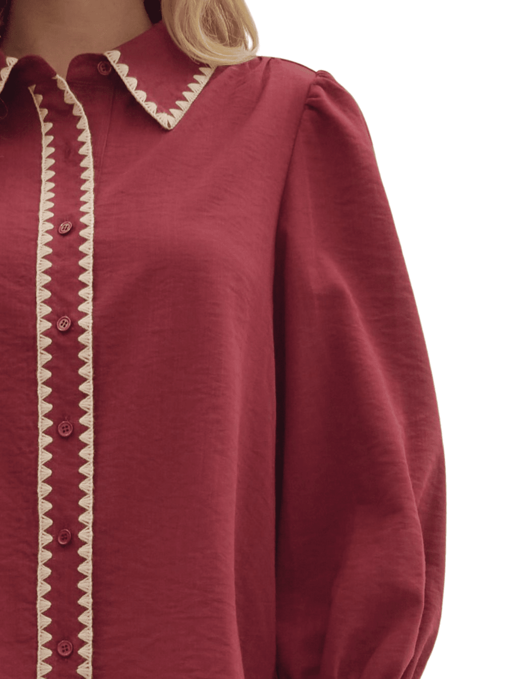 Blanket Stitch Trim Top - High Call Outfitters