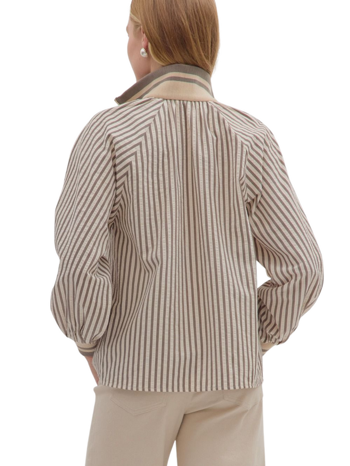 1/2 Zip Contrast Trimmed Stripe Top