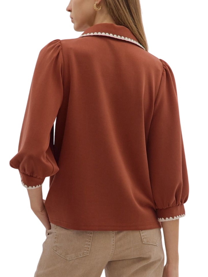 3/4 Sleeve Decorative Stitch Top