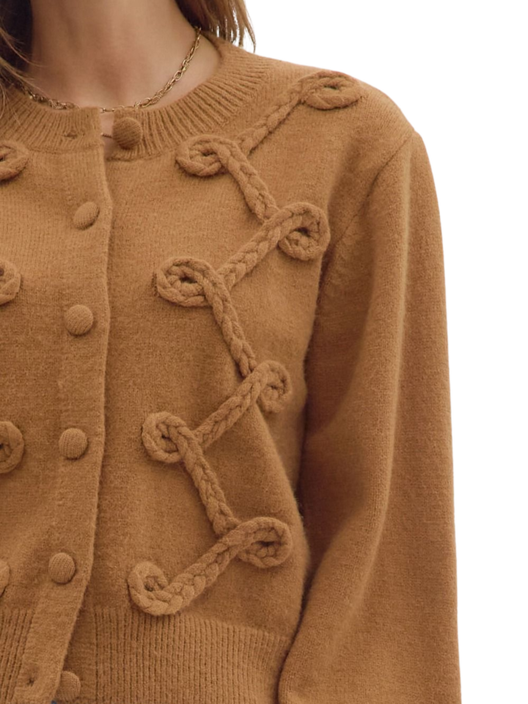 Looped Trim Detail Cardigan Sweater