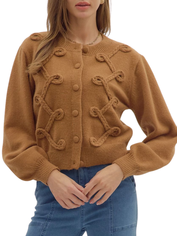Looped Trim Detail Cardigan Sweater