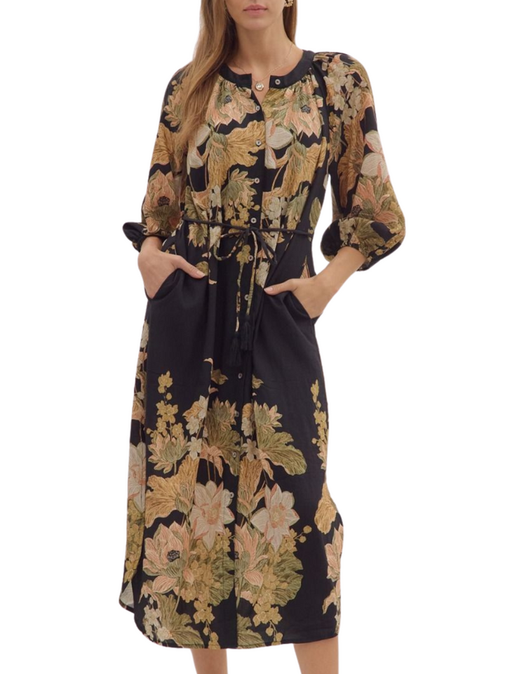 Floral Border Midi Dress