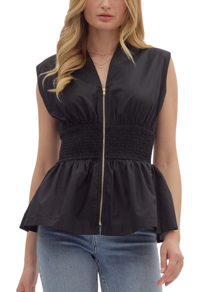 Zip Front Smocked Top