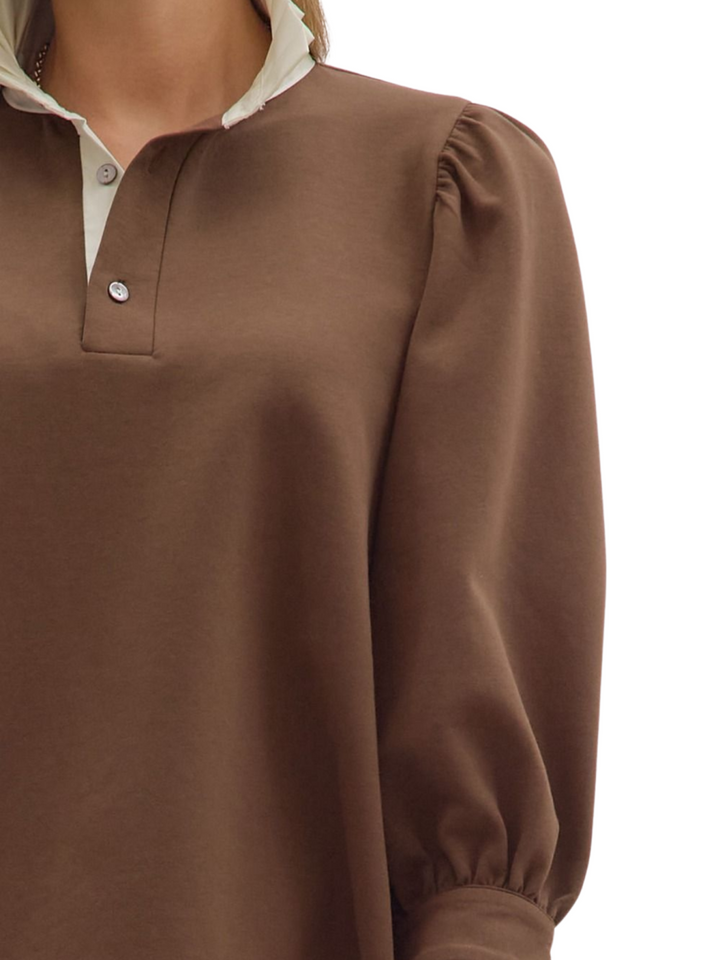 3/4 Sleeve Contrast Ruffle Trimmed Top