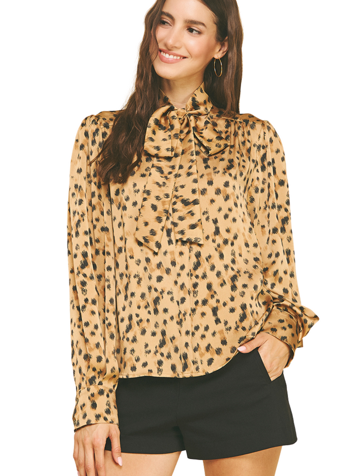 Leopard Tie Front Blouse