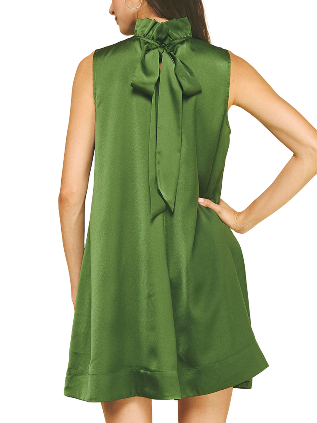 Silky High Neck Solid Dress