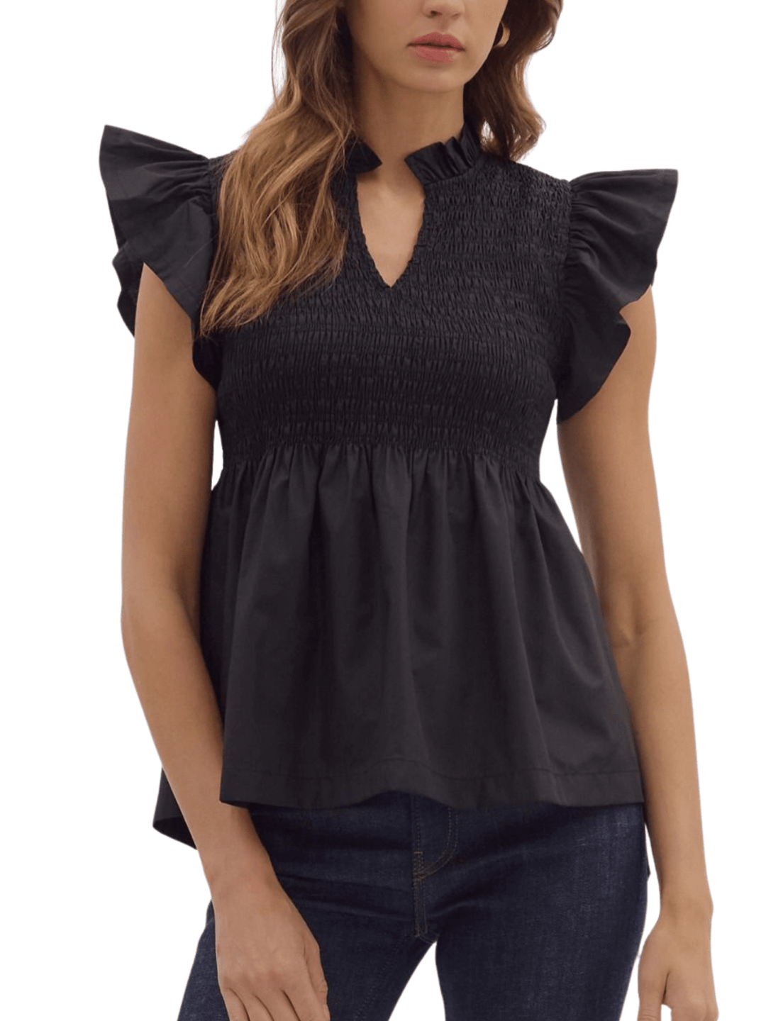 Smocked Flutter Sleeve Top - High Call Outfitters