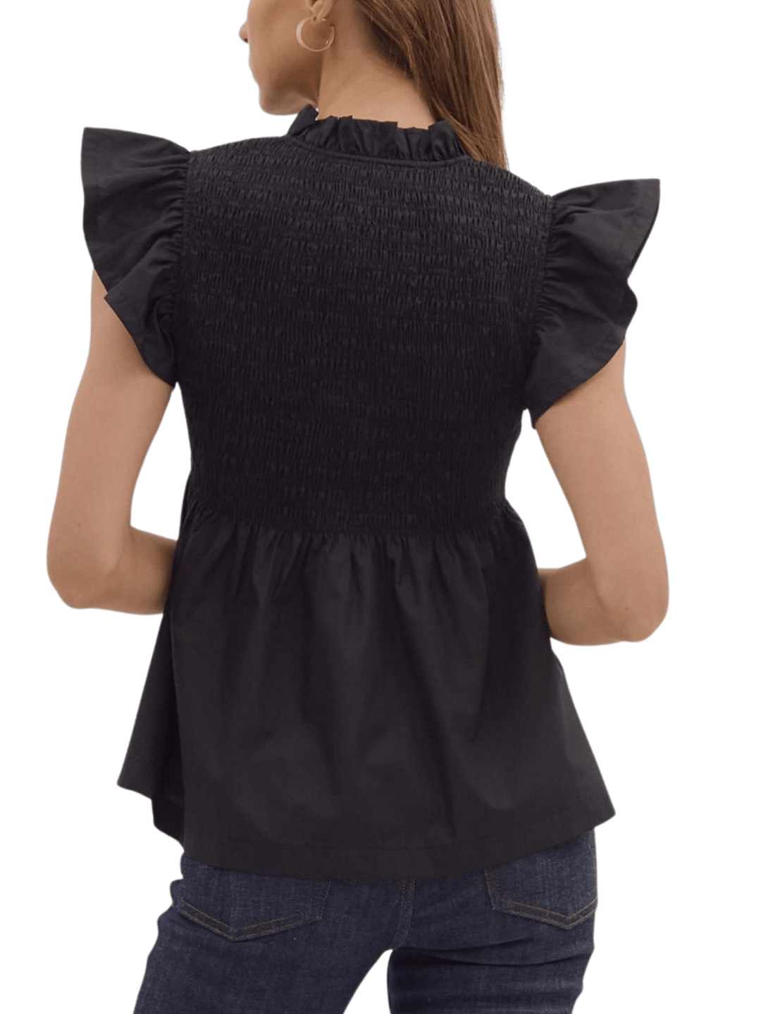 Smocked Flutter Sleeve Top - High Call Outfitters