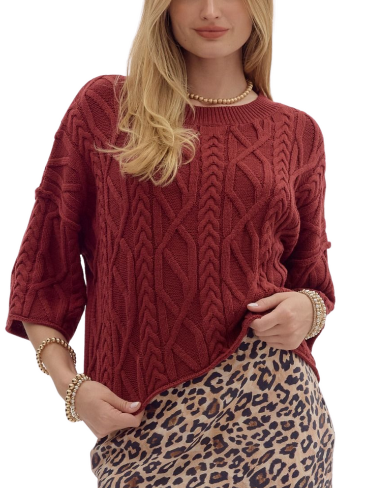 Cable Knit Elbow Sleeve Sweater