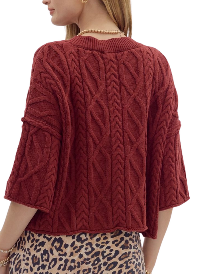 Cable Knit Elbow Sleeve Sweater