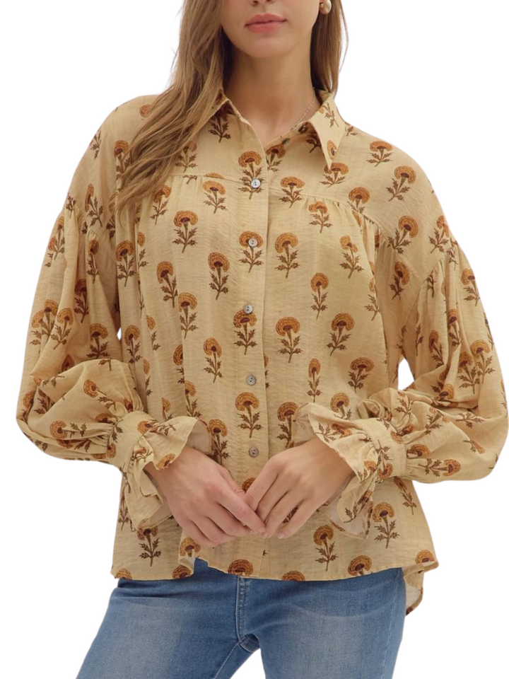 Button Front Vintage Floral Top