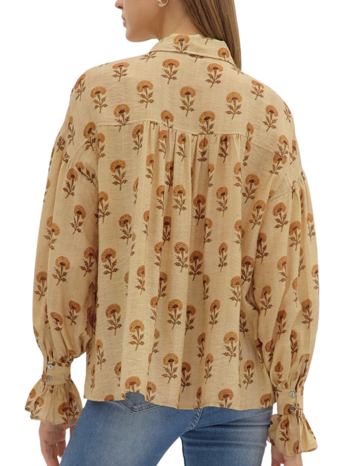 Button Front Vintage Floral Top