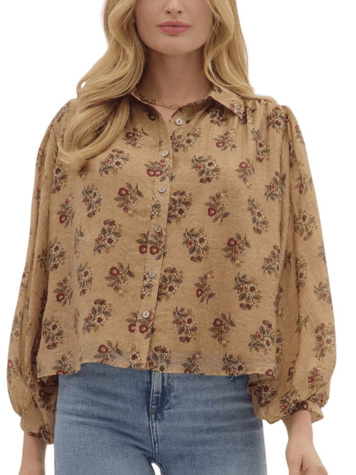 Puff Sleeve Botanical Top - High Call Outfitters