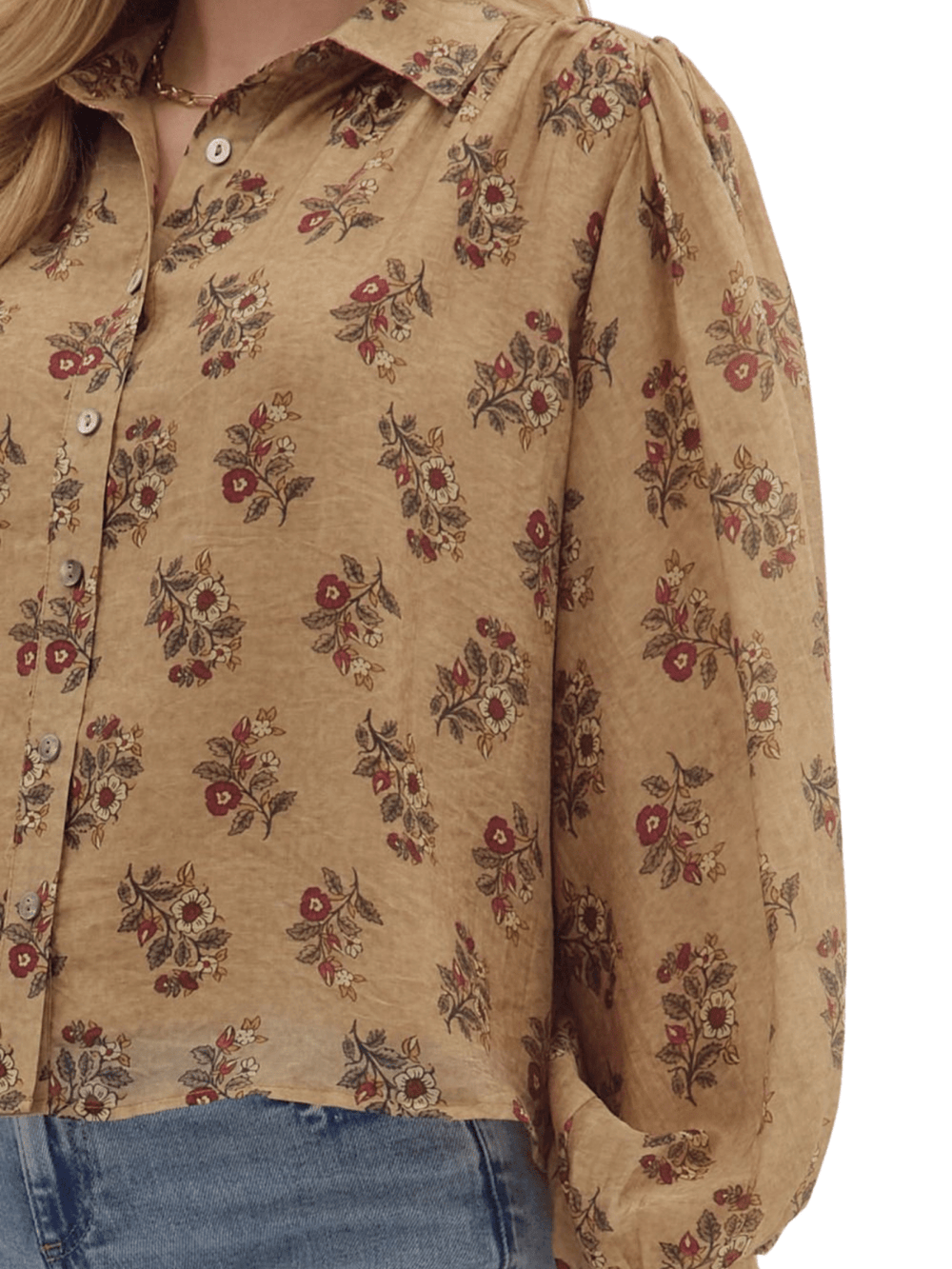 Puff Sleeve Botanical Top - High Call Outfitters