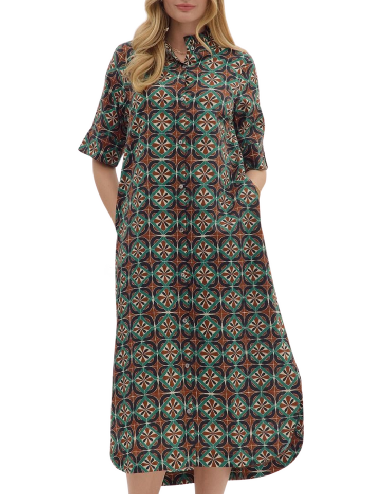 Tile Print Shirt Dress