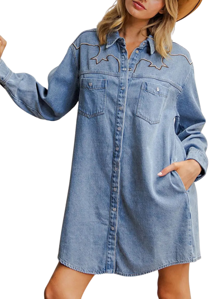 Contrast Yoke Denim Dress