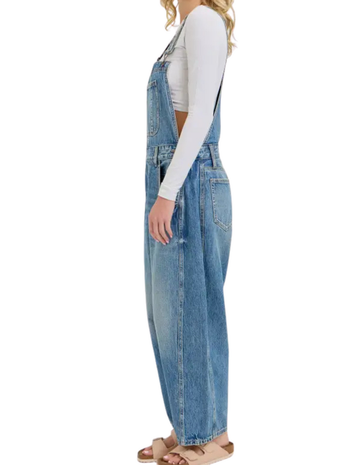 Mid Rise Barrel Denim Overall
