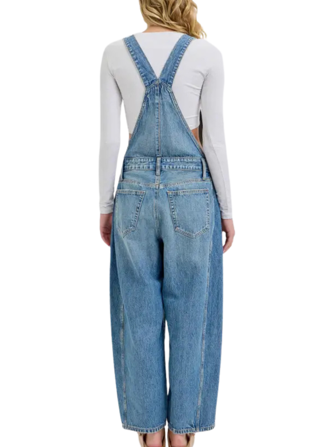 Mid Rise Barrel Denim Overall