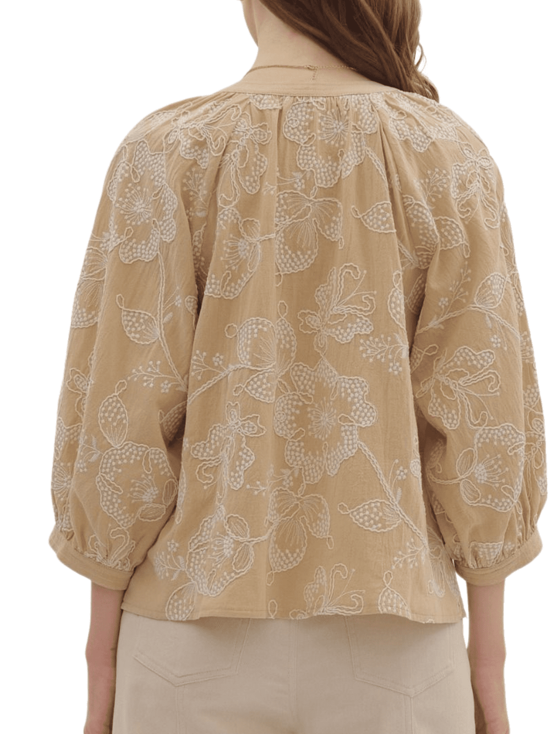 Embroidered Botanical 3/4 Sleeve Top - High Call Outfitters