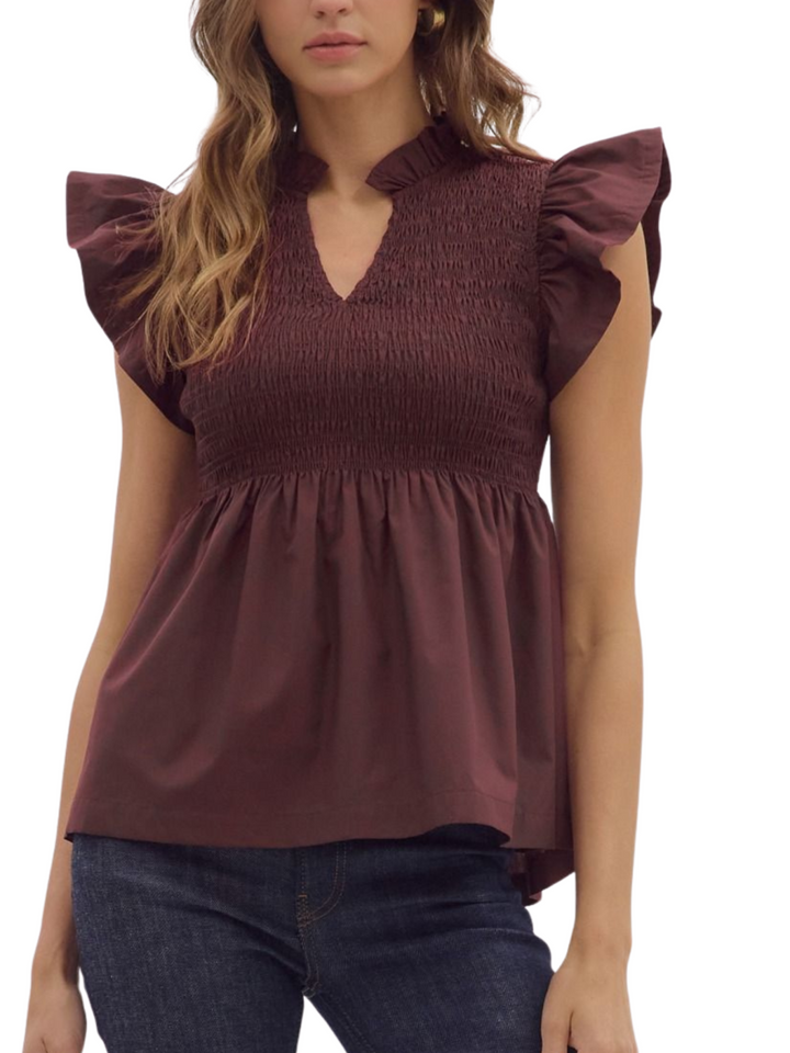 Smocked Flutter Sleeve Top