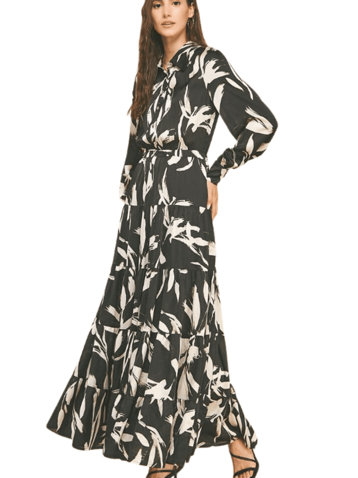 Print Button Down Maxi Dress - High Call Outfitters