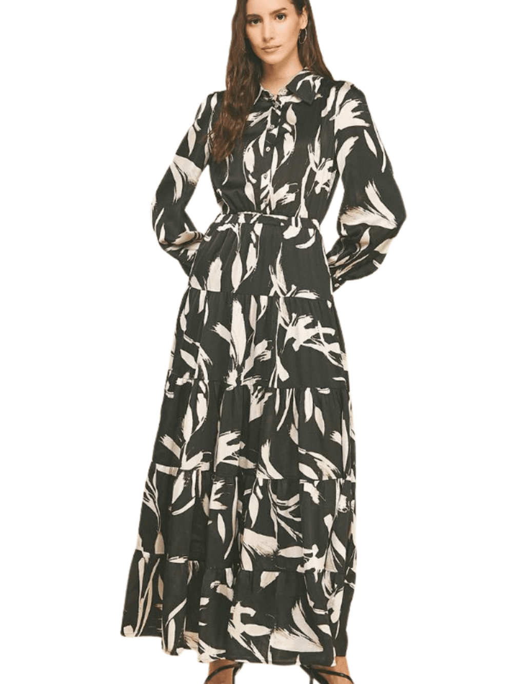 Print Button Down Maxi Dress - High Call Outfitters