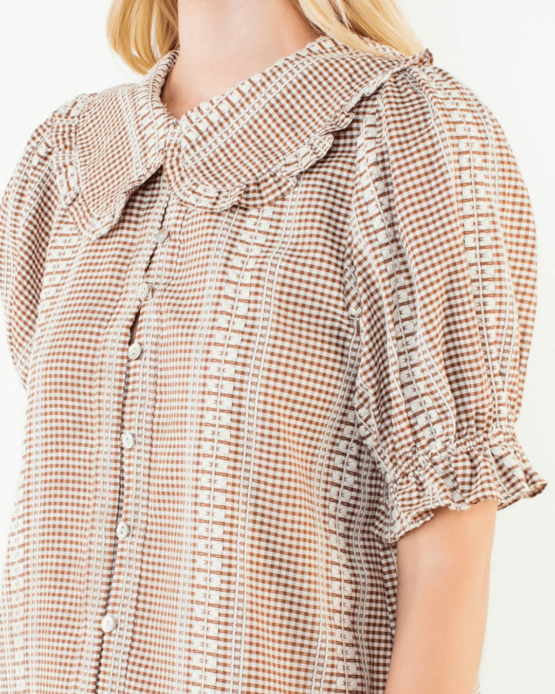 Puff Sleeve Gingham Patterned Top from THML - High Call Outfitters