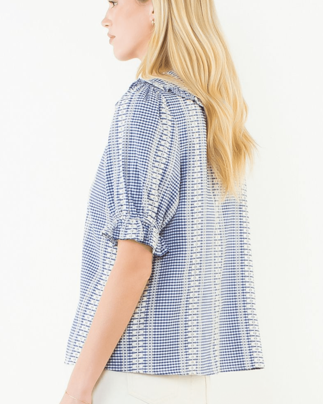Puff Sleeve Gingham Patterned Top from THML - High Call Outfitters