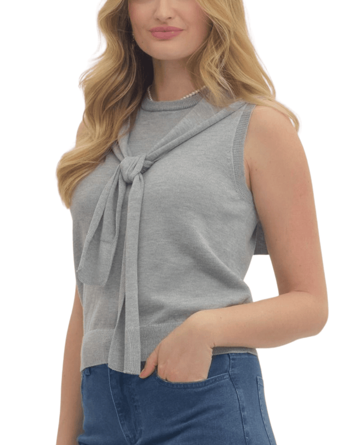 Sleeveless Layered Tie Front Sweater - High Call Outfitters