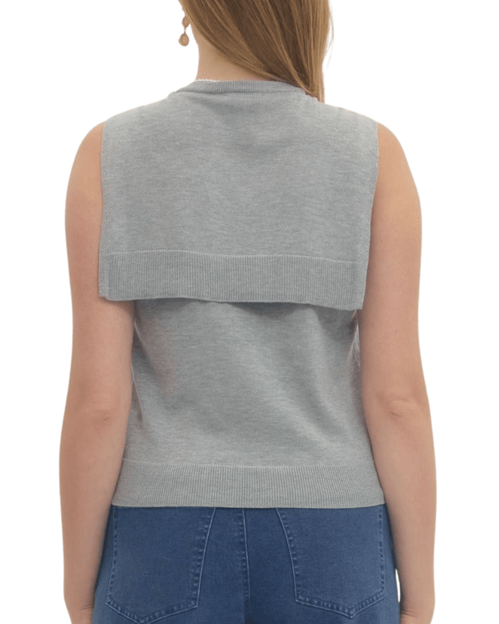 Sleeveless Layered Tie Front Sweater - High Call Outfitters