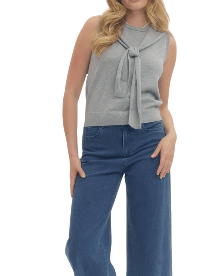 Sleeveless Layered Tie Front Sweater - High Call Outfitters