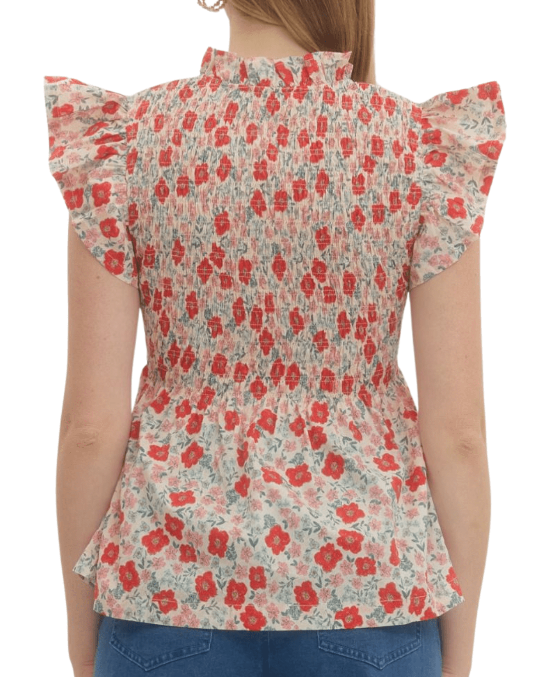 Smocked Ruffle Print Top - High Call Outfitters