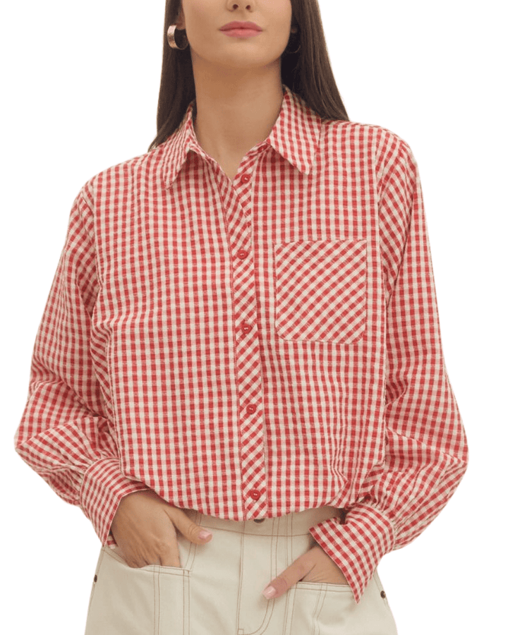 Gingham Bubble Hem Shirt - High Call Outfitters