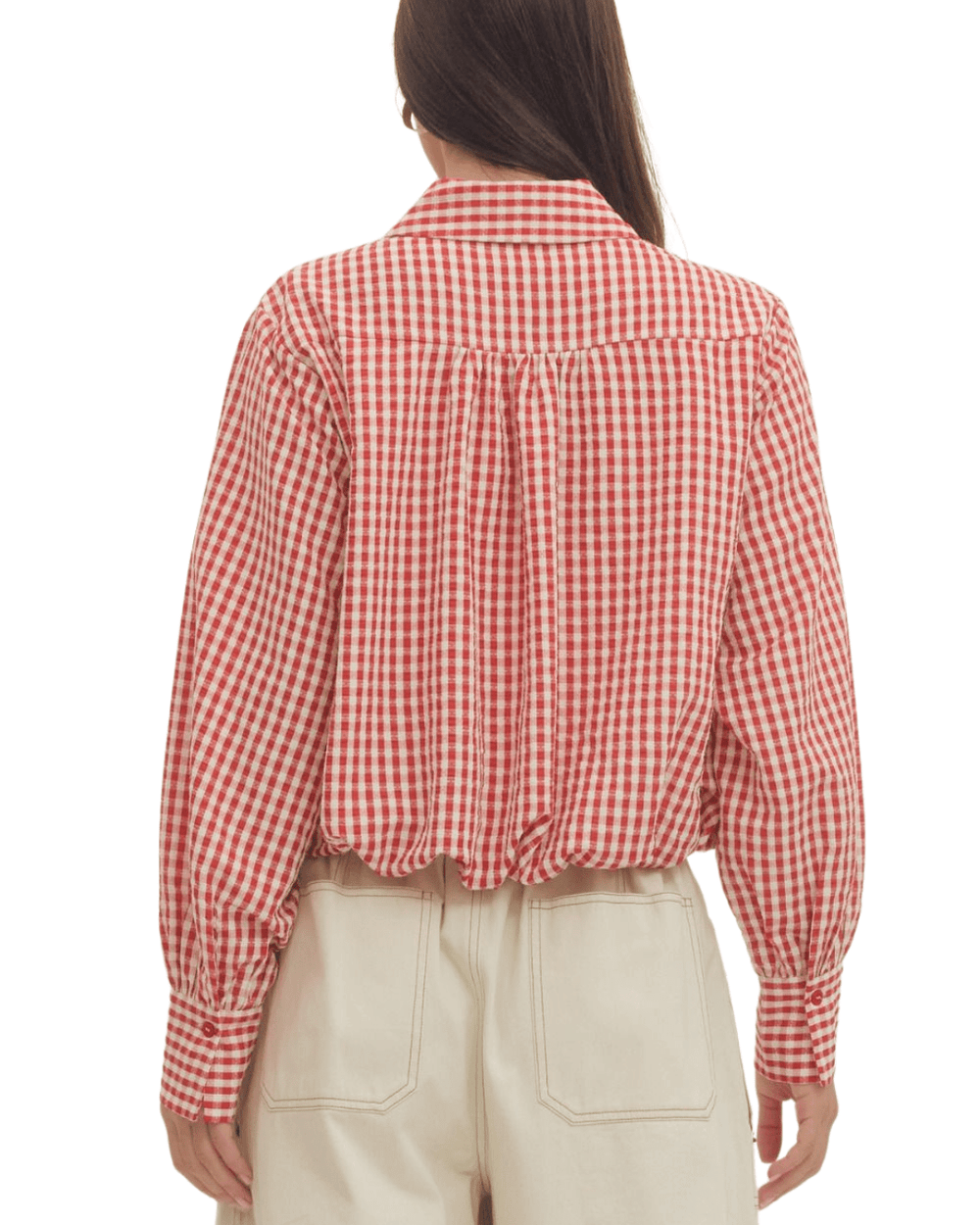 Gingham Bubble Hem Shirt - High Call Outfitters