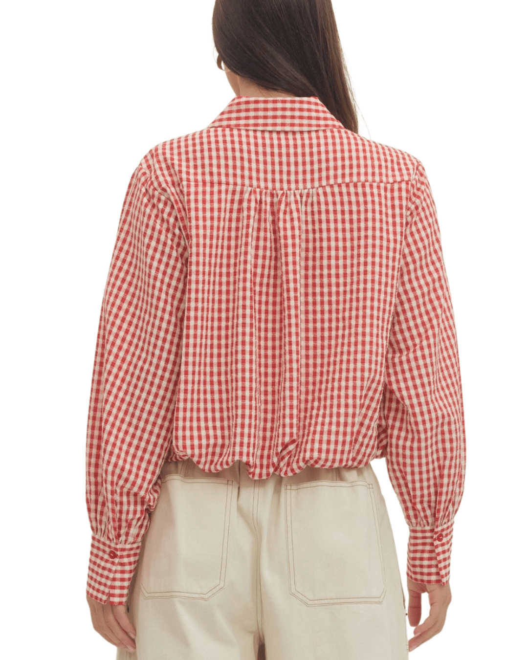 Gingham Bubble Hem Shirt - High Call Outfitters