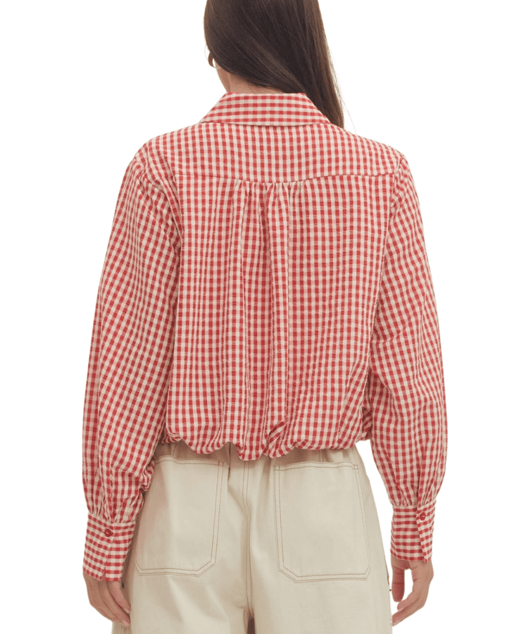 Gingham Bubble Hem Shirt - High Call Outfitters