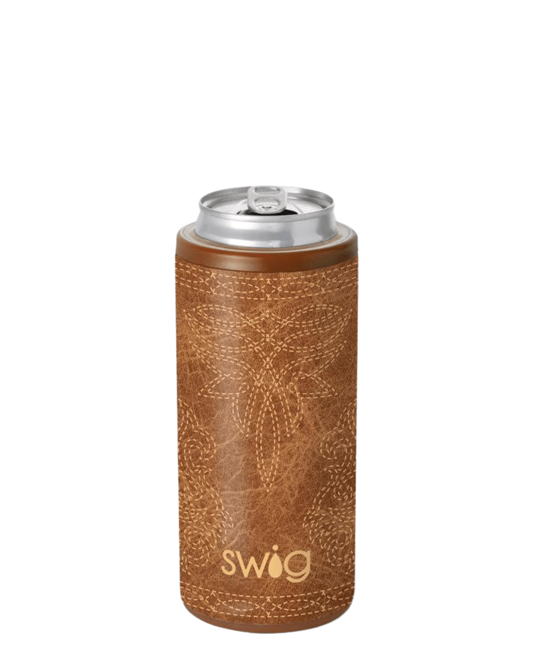 Saddle Stitch Cognac Skinny Can Cooler 12oz - High Call Outfitters