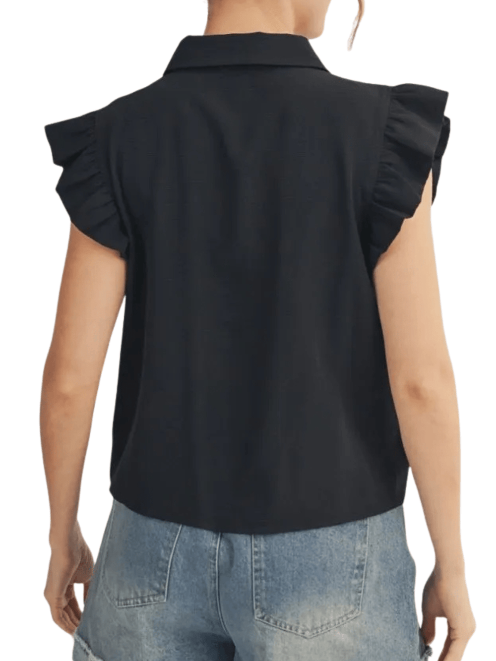 Ruffle Trim Button Front Top - High Call Outfitters