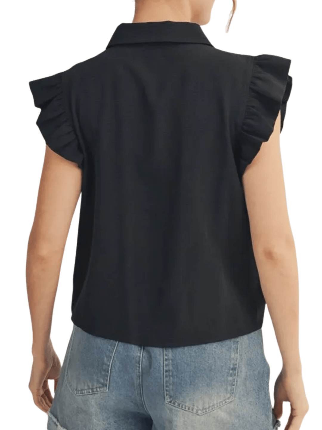Ruffle Trim Button Front Top - High Call Outfitters