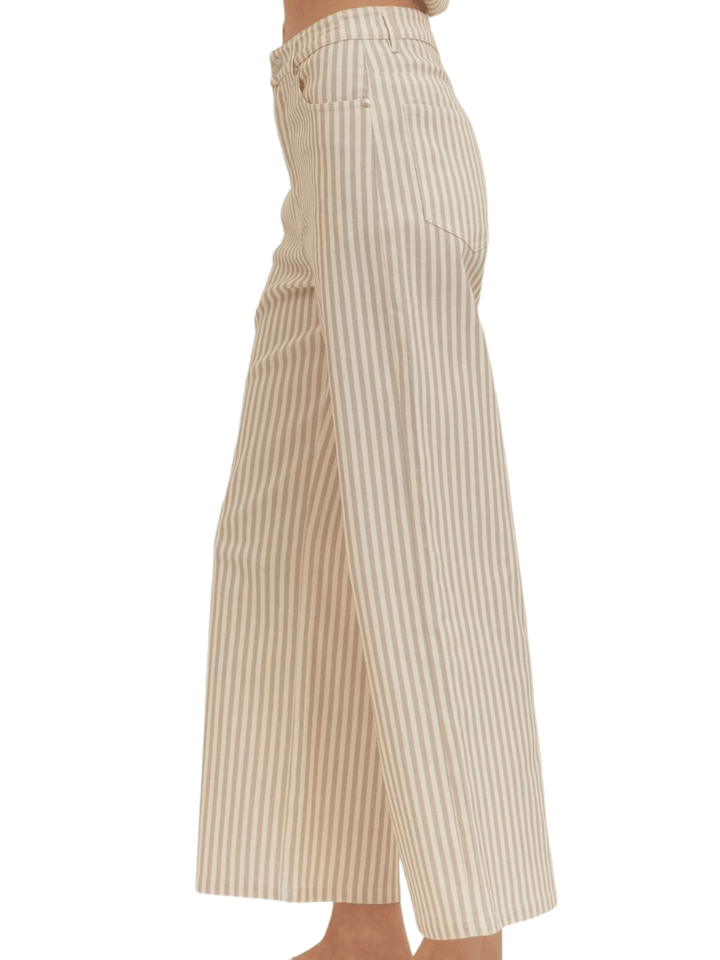 Stripe Wide - Leg Cropped Pants - High Call Outfitters