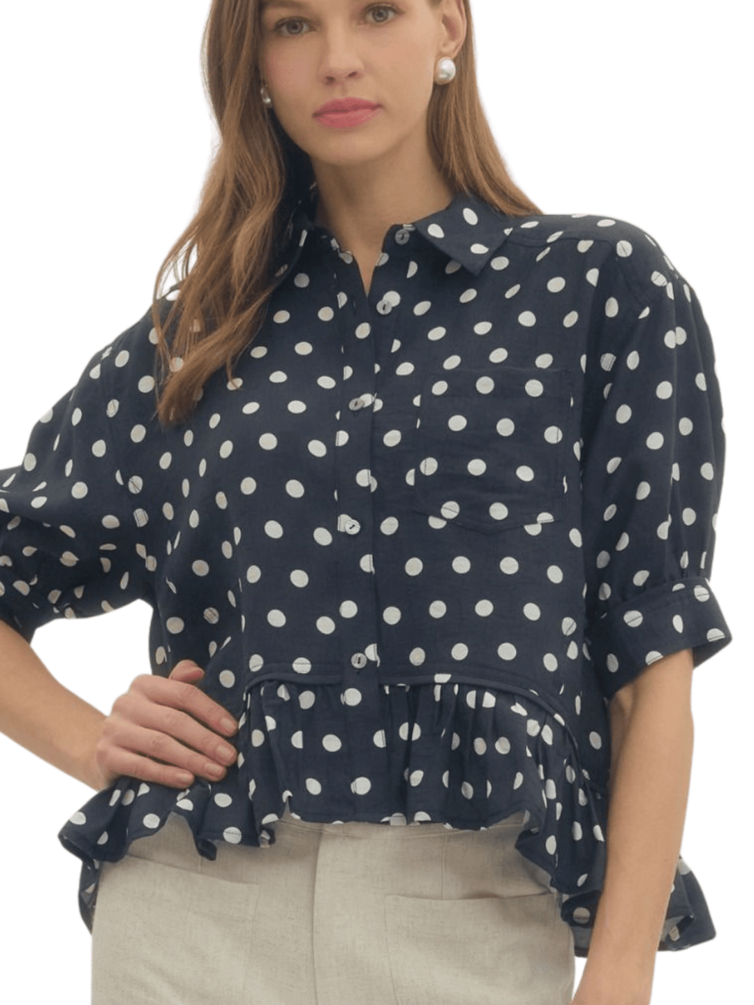 Polka Dot Ruffle Trim Top - High Call Outfitters
