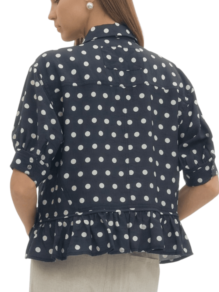 Polka Dot Ruffle Trim Top - High Call Outfitters