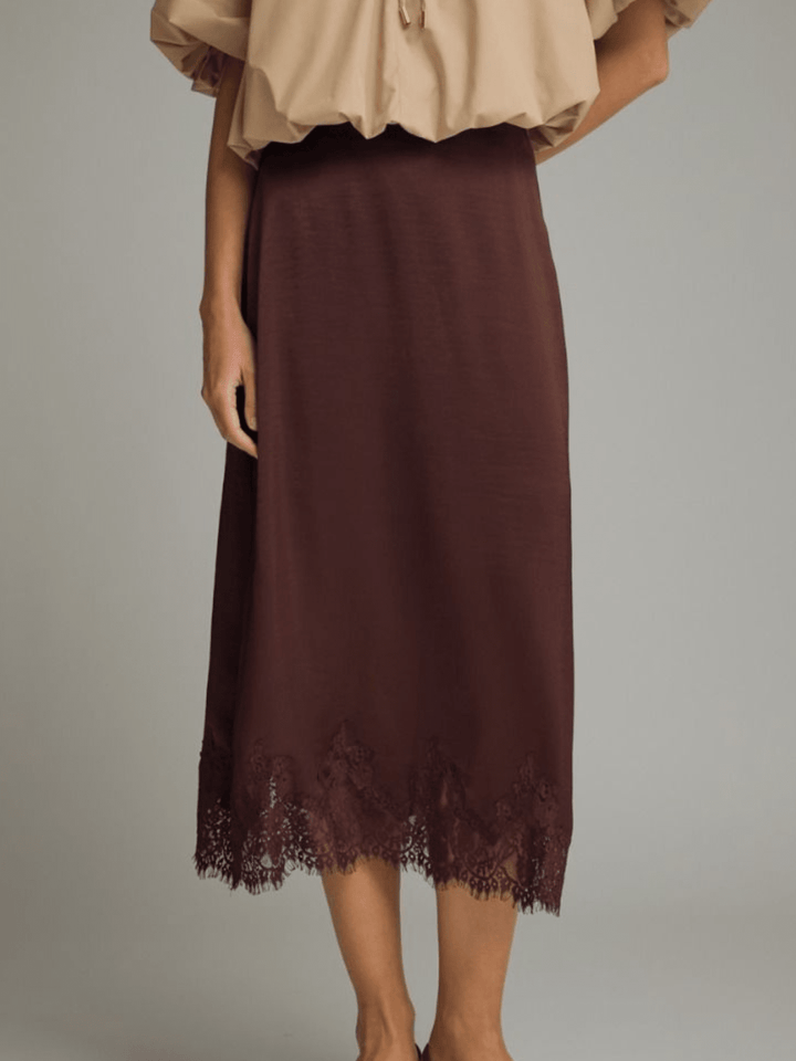 Satin Midi Skirt with Lace - High Call Outfitters