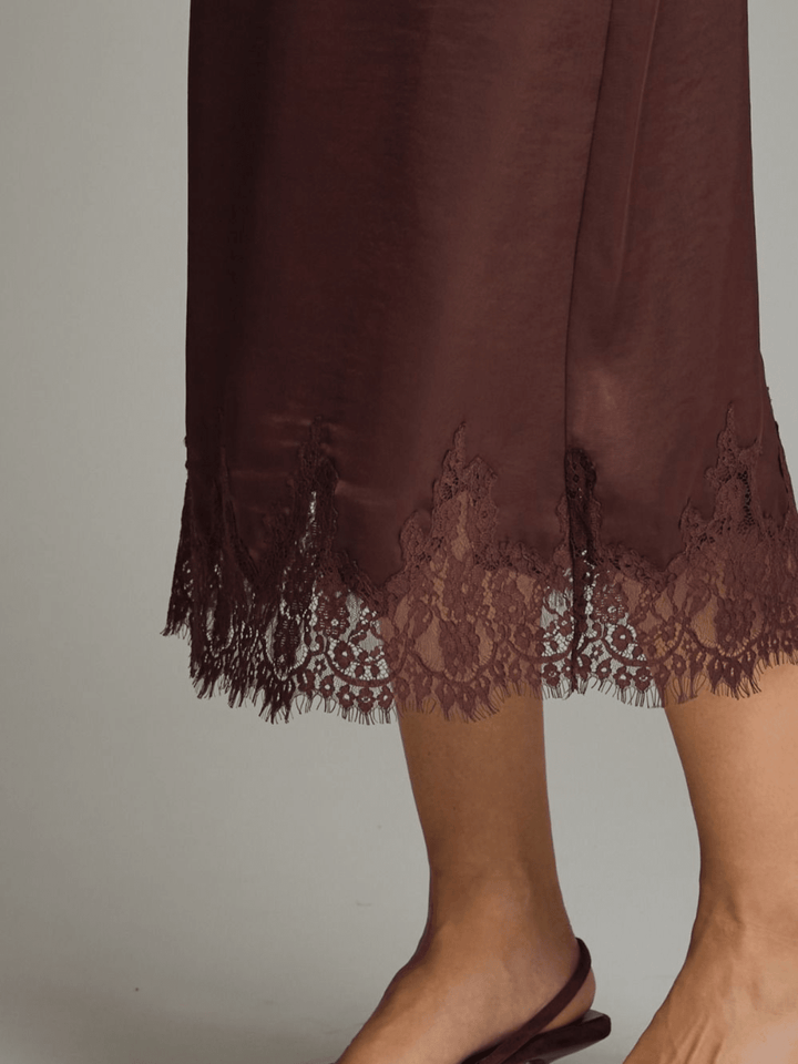 Satin Midi Skirt with Lace - High Call Outfitters